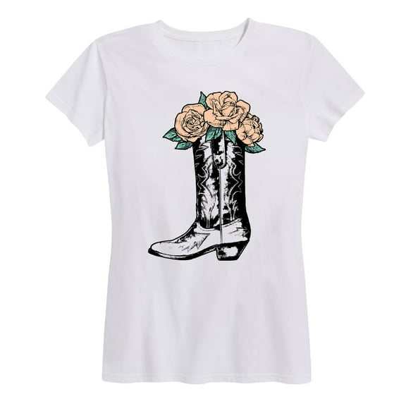 Country Casuals - Cowgirl Boot With Flowers - Women's Short Sleeve Graphic T-Shirt