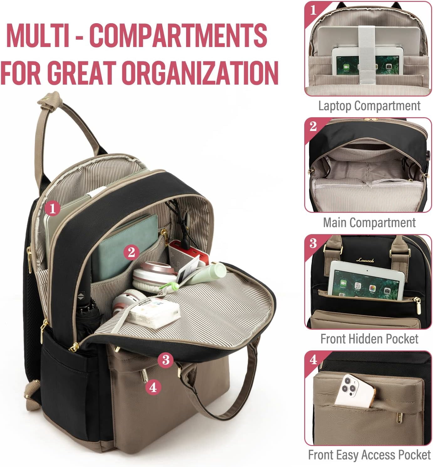 Lovevook Backpack Purses for Women,Vintage Women Teacher Laptop Backpack Nurse Bag, Multi-Function Work Travel Daypacks College Book Bag with USB Port