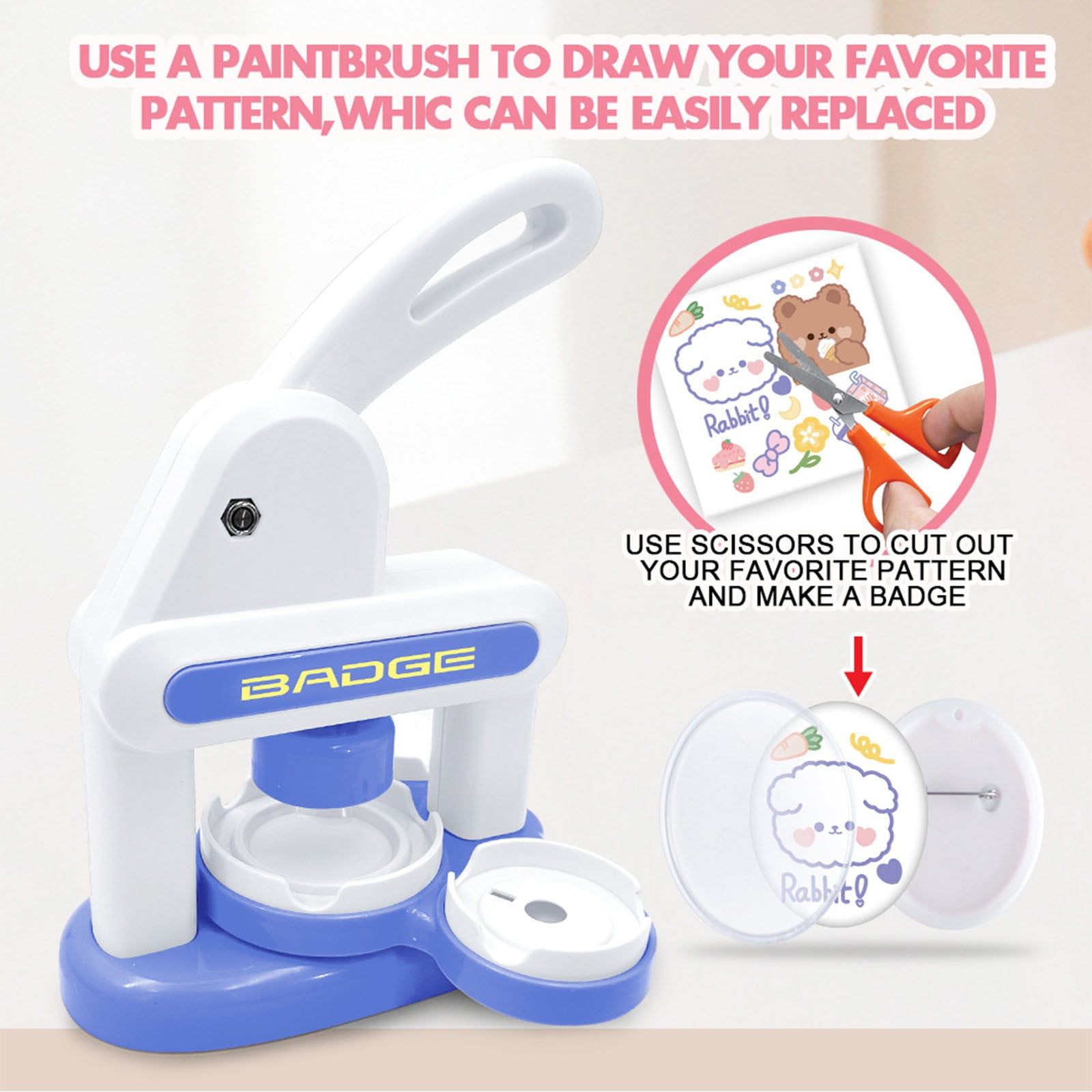 Badge Maker Machine with 3 Pins Sharp,Upgrade Button Maker Artist DIY Pin Maker Press Machine Badge Punch Kit with Button Parts Circle Cutter Present Installation-Free for Custom Buttons&Pins
