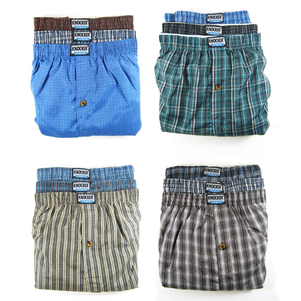 AllTopBargains Men's Plaid Boxers, Elastic Waistband, Button