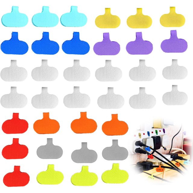 Woeilo 36PCS Cable Labels Multi-Color Write-On Wire Labels, Cord Labels, Cable Tags and Wire Tags for Cable Management and Organizer for Electronics, Computers, and More- Red, Orange, Light Gr