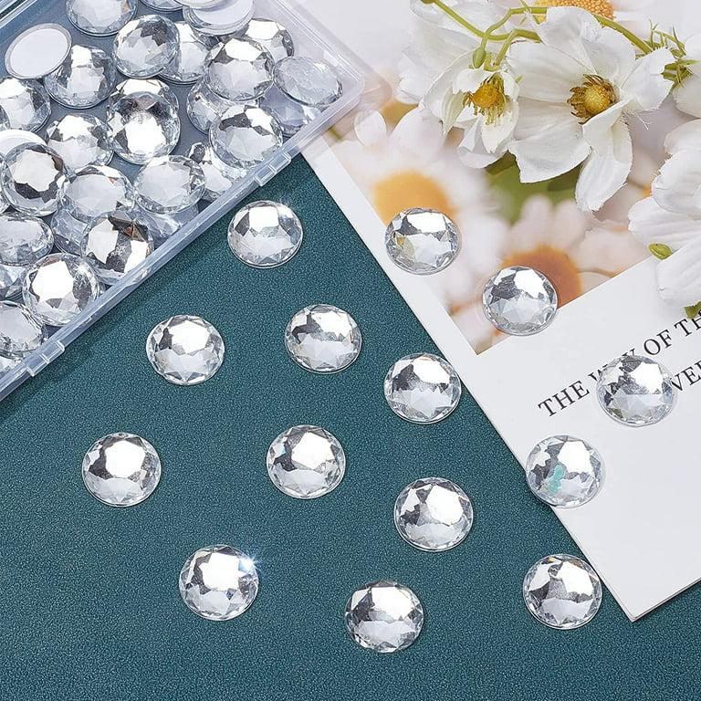 60Pcs 20mm Self-Adhesive Acrylic Clear Rhinestones with Container Flat Back  Round Crystal Circle Gems Sparkling Plastic Stickers 