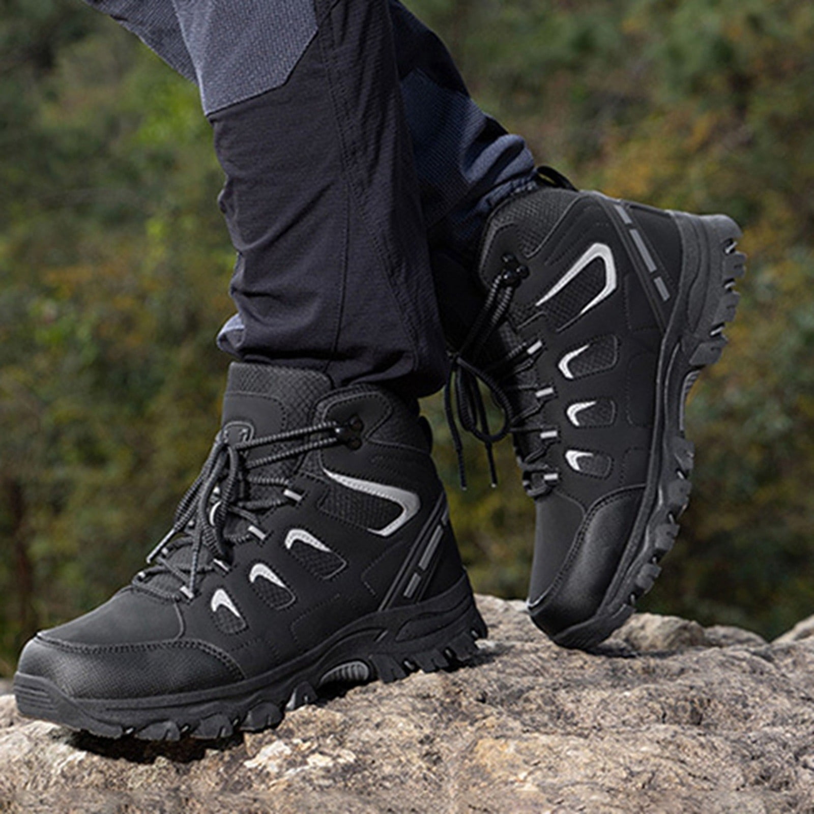 Win s Way Men's High Top Hiking Sneakers, Lightweight Ankle Support Trekking Shoes for Adventure