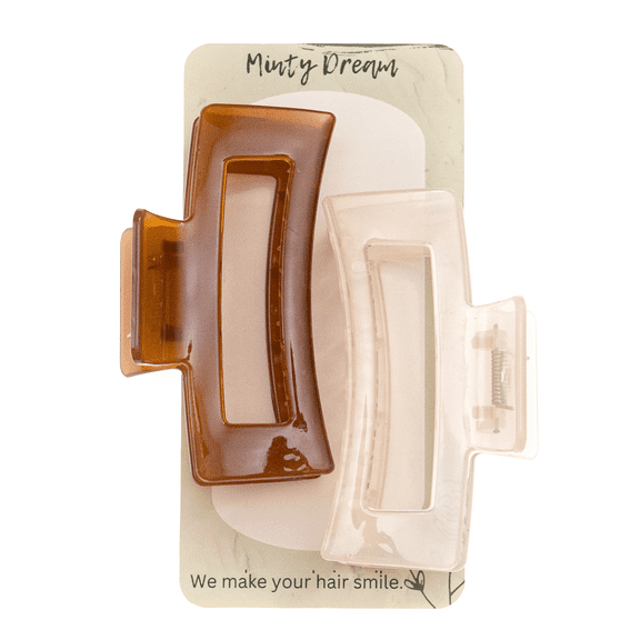 Minty Dream Clear Brown Large 4 inch Rectangle Hair Claw 2Pcs Set for Women