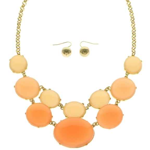 Mi Amore Necklace-Earring-Set Peach/Gold-Tone
