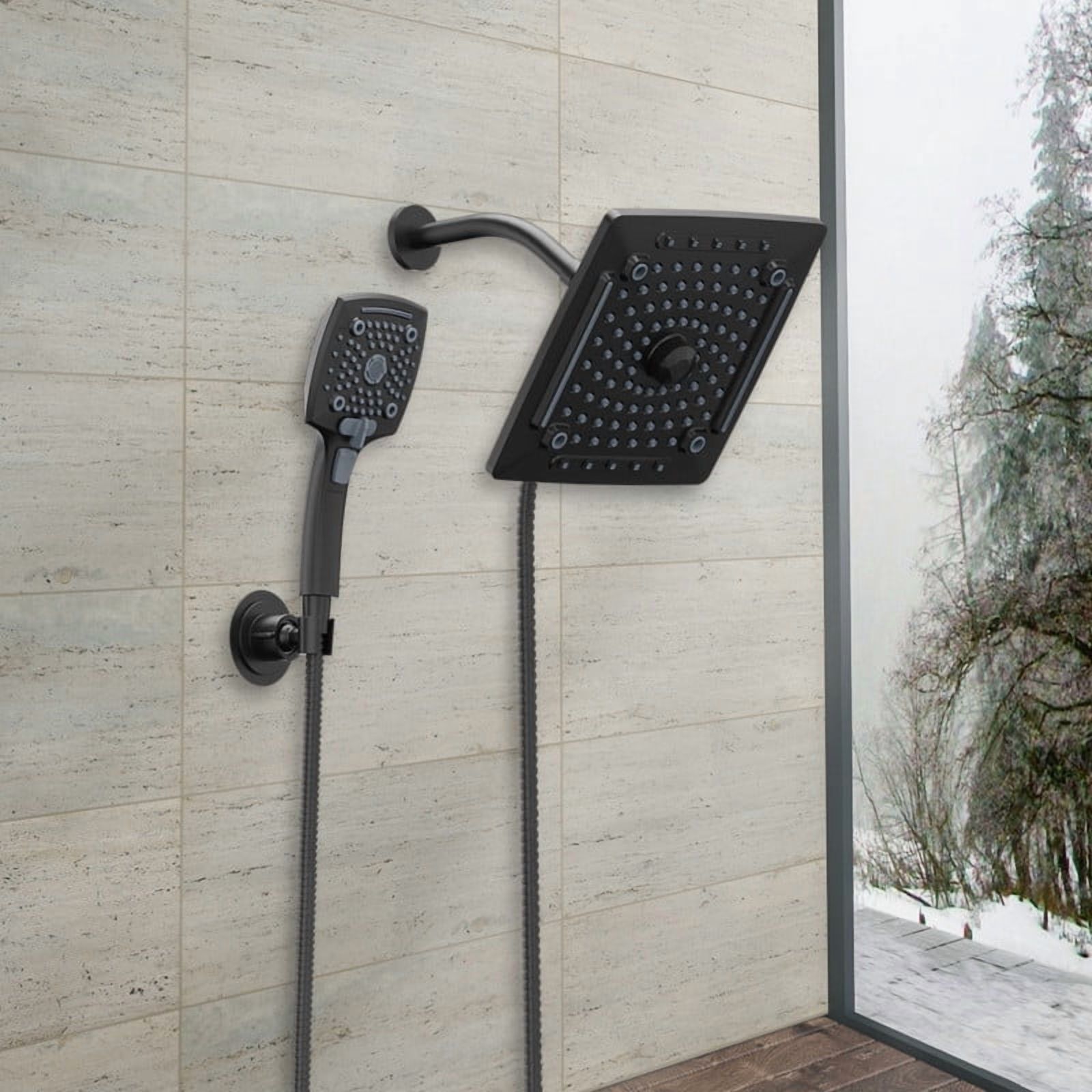 AUKTOPT Rainfall 5-Modes Spary 10 Inch Wall-Mount Showerhead Handheld Shower, Shower Head Combo with 60 Inch Hose, Matte Black