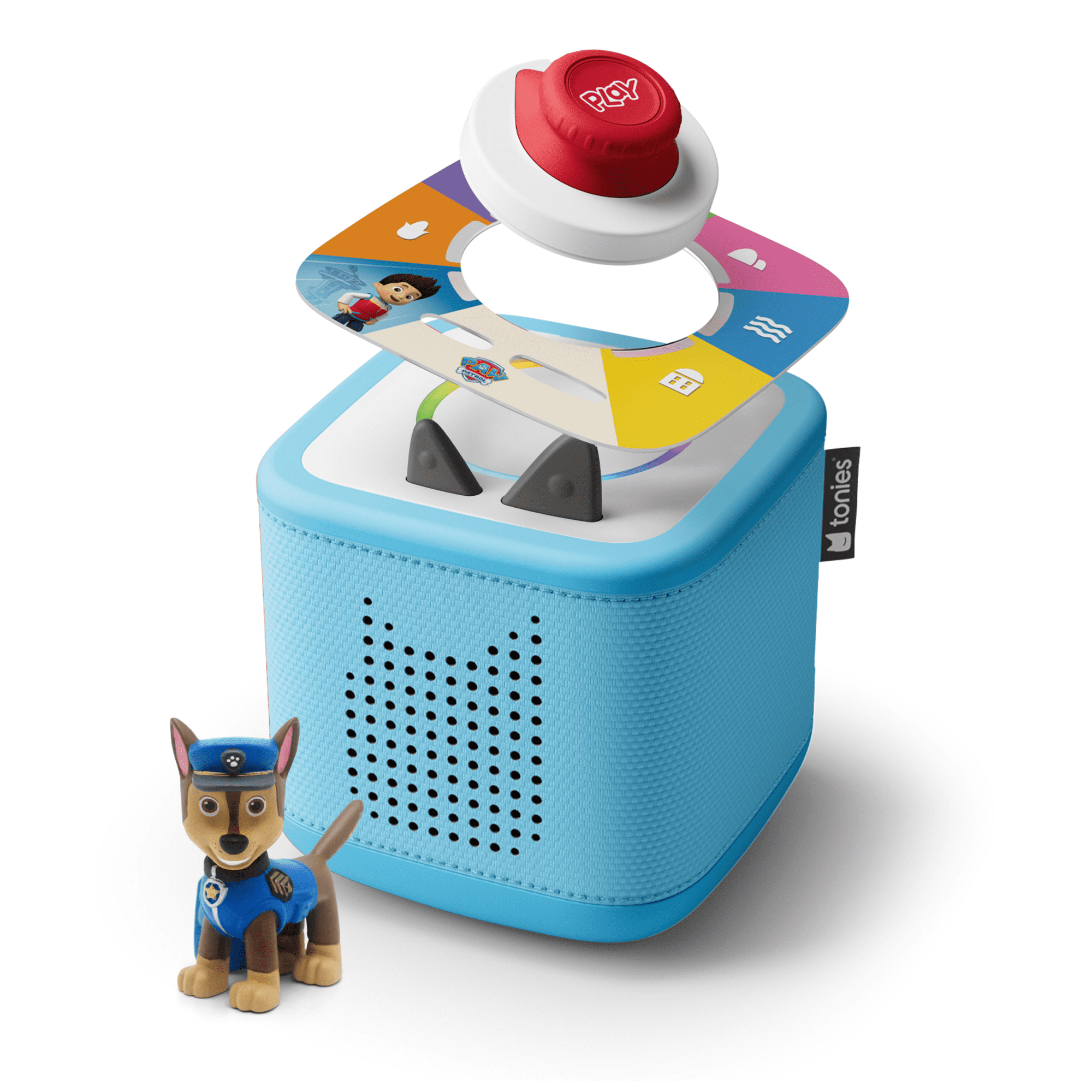 tonies Toniebox 2 Screen-Free Audio Player Full Play Bundle for Kids with Chase, PAW Patrol Adventure Bay Rescue Heroes Tonieplay Game and Controller, Age Group 3+, Sky Blue