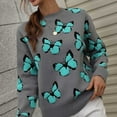 thumbnail image 5 of Holloyiver Women's Knitted Crop Tops Fashion Long Sleeves Round Neck Butterfly Print Loose Tops Blouse Knitted Sweater Pullover Jumper Sweaters, 5 of 6