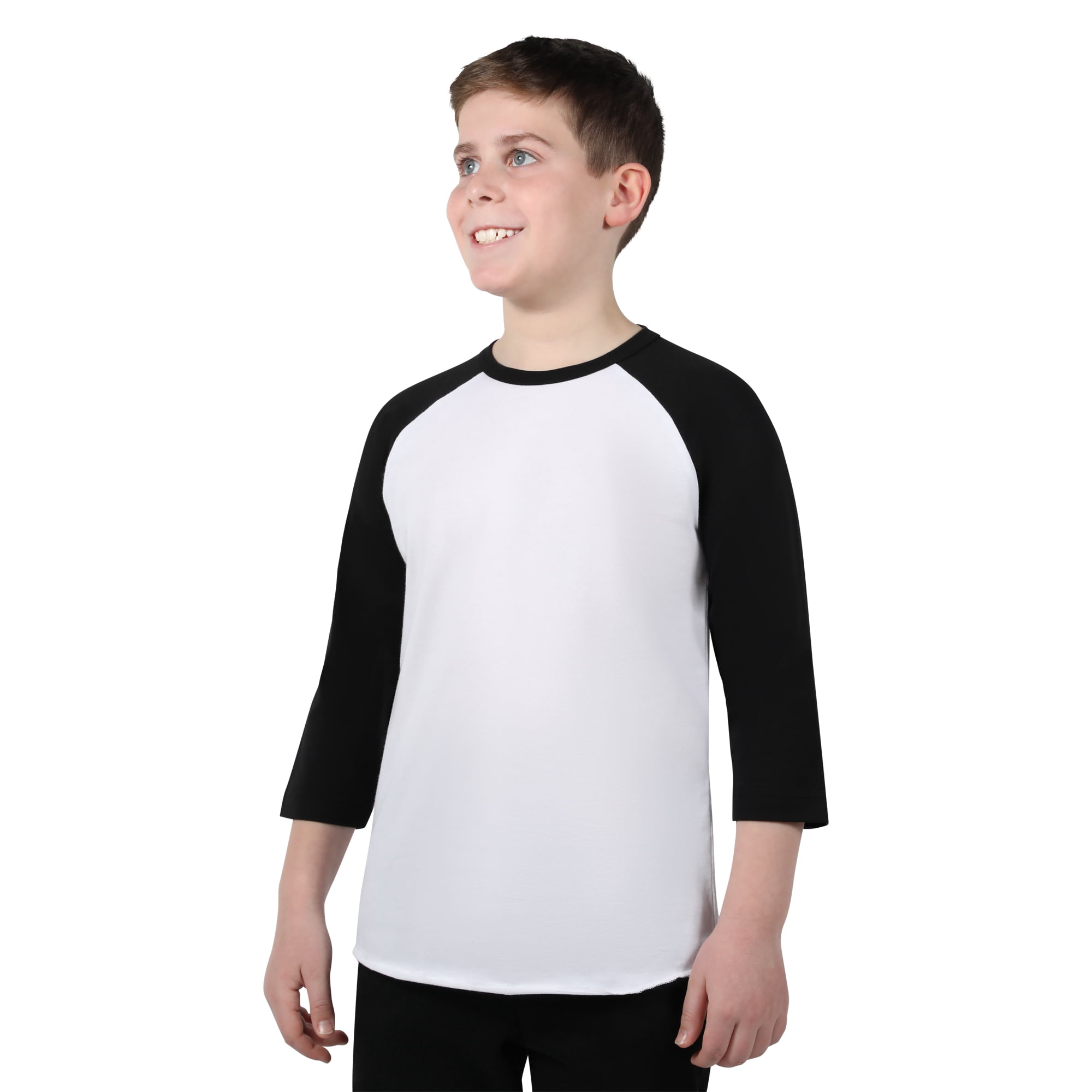 Athletic Works Youth 3/4 Sleeve Raglan Baseball Tee, Black, Size Medium