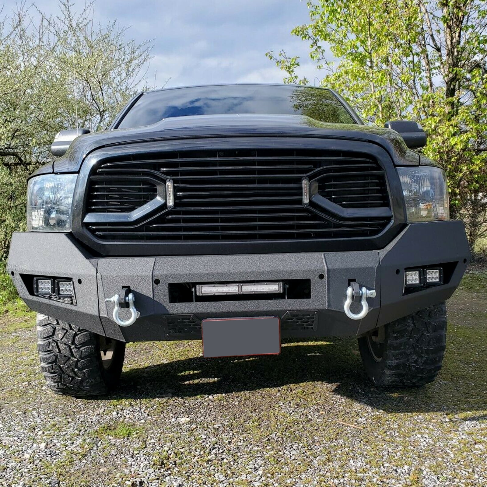 Kojem Front Bumper Off-road 3-Piece Modular for Dodge Ram 1500 Classic 2WD/4WD 2013-2021 14 15 16 17 18 19 20 with 4 LED Lights Textured Black