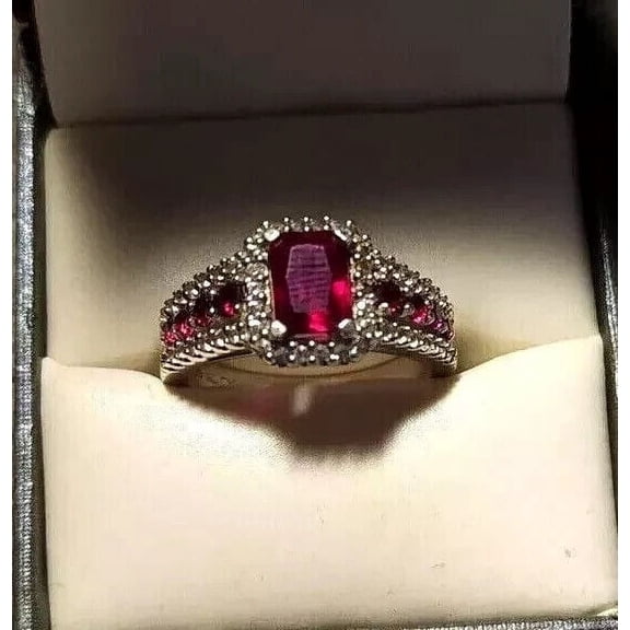 3Ct Emerald Cut Lab-Created Pink Ruby Wedding Band Ring In 14k White Gold Plated Sterling Silver