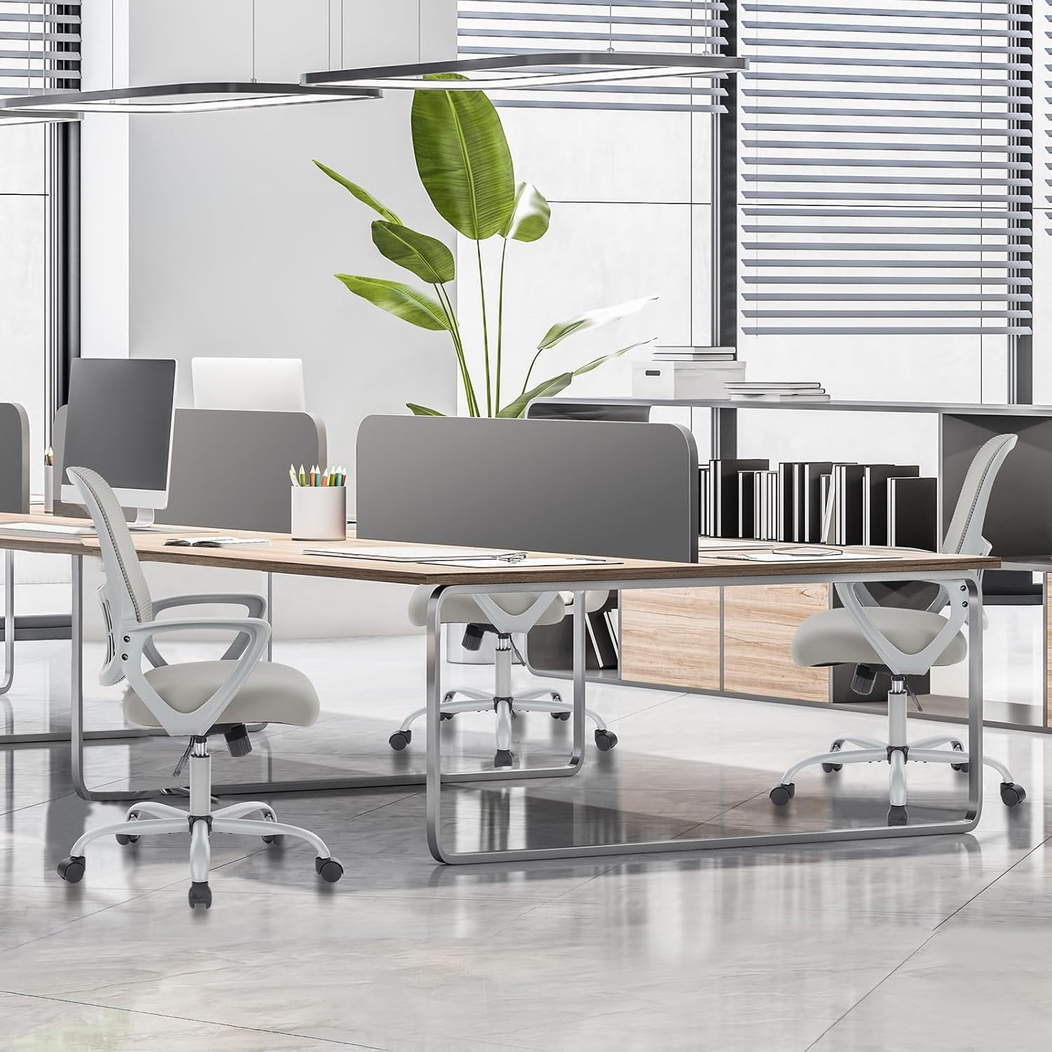 Atilioo Ergonomic Office Chair, Comfy Desk Chair with Adjustable Height & Lumbar Support, Mesh Swivel Rolling Computer Chair with Armrests for Adults, Gray