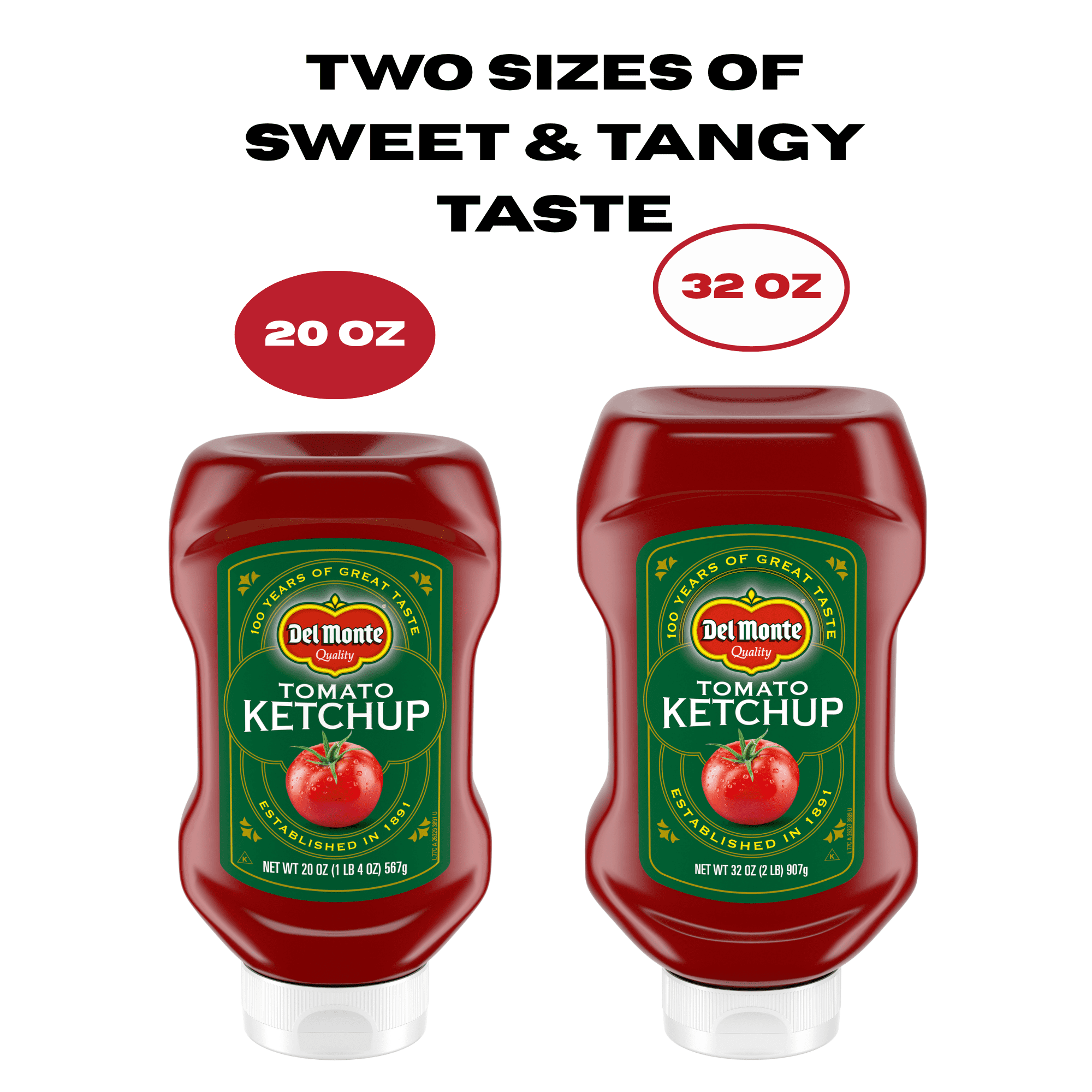 (2 pack) Del Monte Tomato Ketchup, Gluten Free, Sweet Flavor, 20 oz Squeeze Bottle