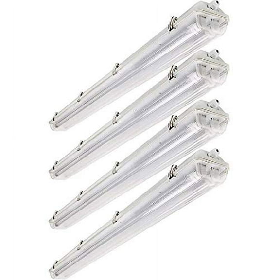 Brillihood LED Vapor Proof 4ft Light Fixture, 36 Watt, 4000lm, 6000K (Bright White), Clear Cover, IP65 Waterproof 4' Long Overhead Shop Light, Indoor / Outdoor Lighting, 4-Pack