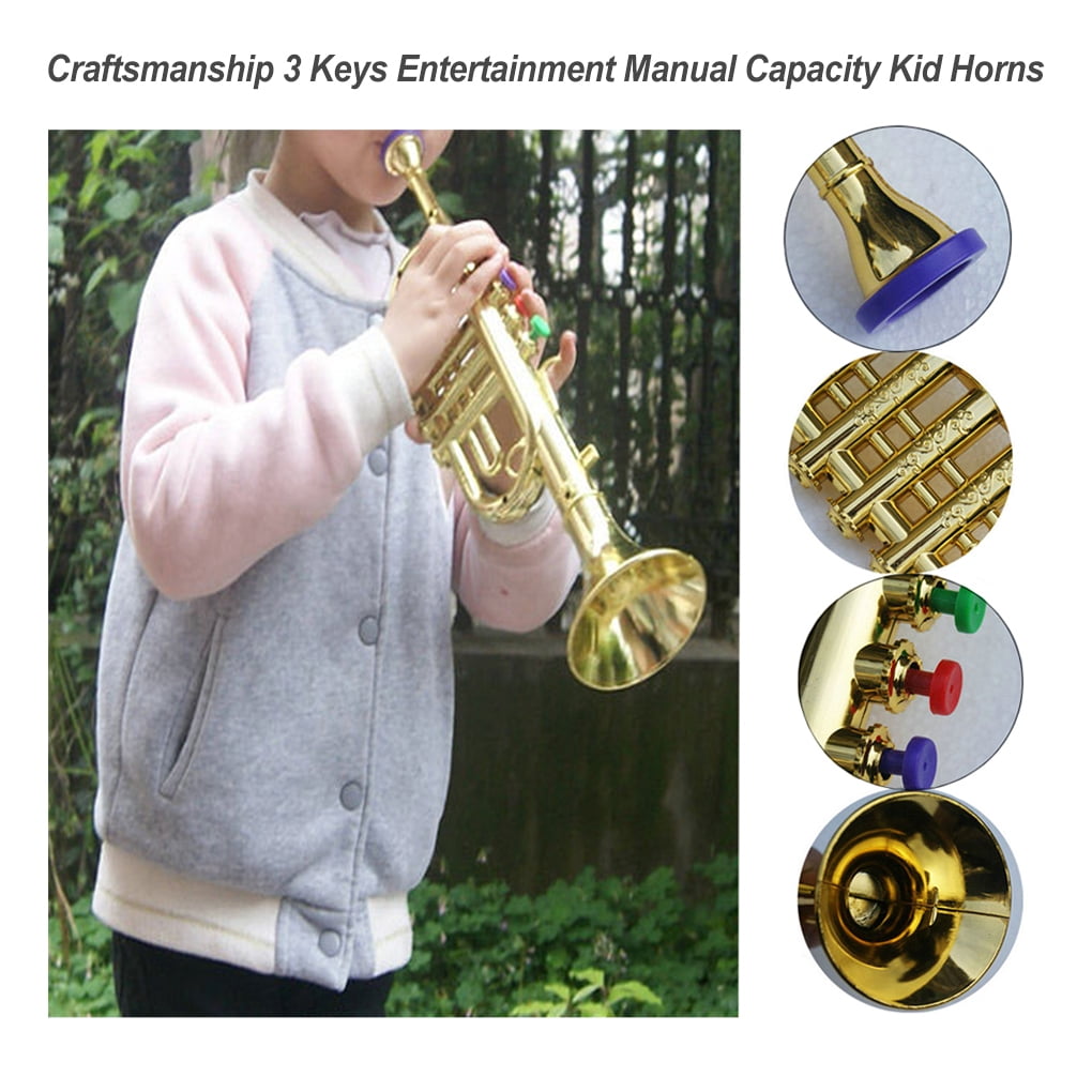 Trompette Pour Enfants En Plastique Léger - Instrument Musical Éducatif Avec Touches Colorées Dorées