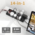 thumbnail image 4 of Power Strip Surge Protector, SUPERDANNY 10 Wide Outlets with 4 USB Charging Ports,1875W/15A, Flat Plug,2800 Joules Surge Protection with 5 Ft Extension Cord for Home,Office, Black, 4 of 8