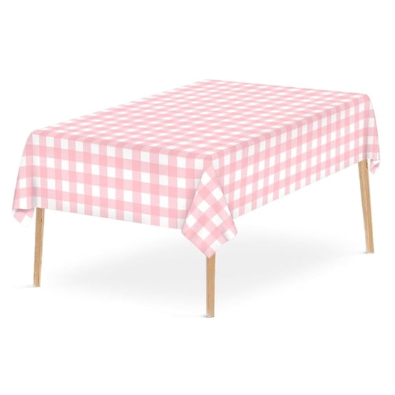 LQCrafK Gingham Tablecloth, Pink and White Checkered Tablecloths, 54x108 Inches Disposable Plastic Buffalo Plaid Tablecovers, Waterproof Rectangle Picnic Table Covers, Birthday Party Supplies
