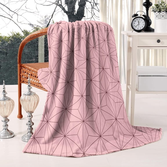 Abstract Geometric Diamond Pink Flannel Blankets Plush & Cozy Couch Blankets for Winter Autumn,60x80 Inch Fuzzy Blanket for Bedding Christmas Birthday