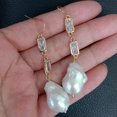thumbnail image 5 of K-KED Cultured White keshi Pearl Cz pave Chain Dangle Hook Earrings For Women, 5 of 5