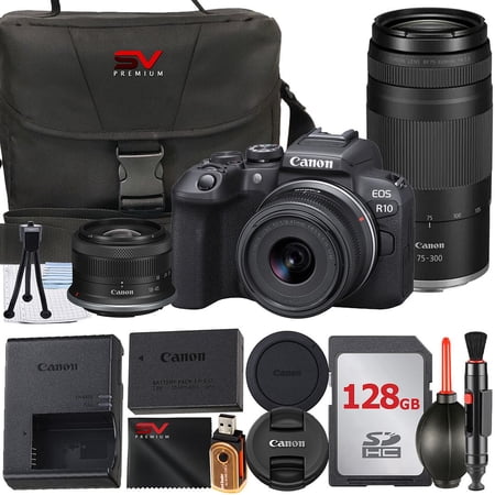 Canon EOS R10 Mirrorless Camera with RF-S 18-45mm + 75-300mm Lens + 128GB Memory Card + Case + SV Premium Accessory Bundle (International Version)
