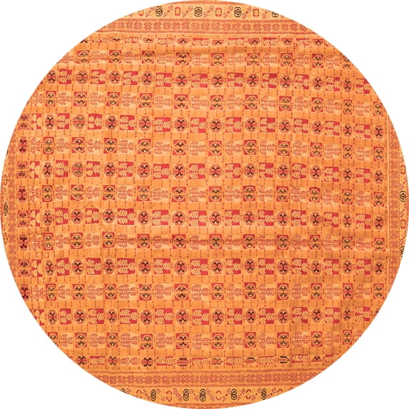 Ahgly Company Indoor Round Abstract Orange Contemporary Area Rugs, 8' Round