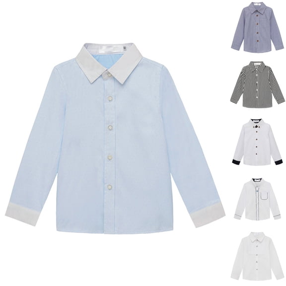 Rvasteizo Shirts for Boys Striped Cotton Lapel Long Sleeve