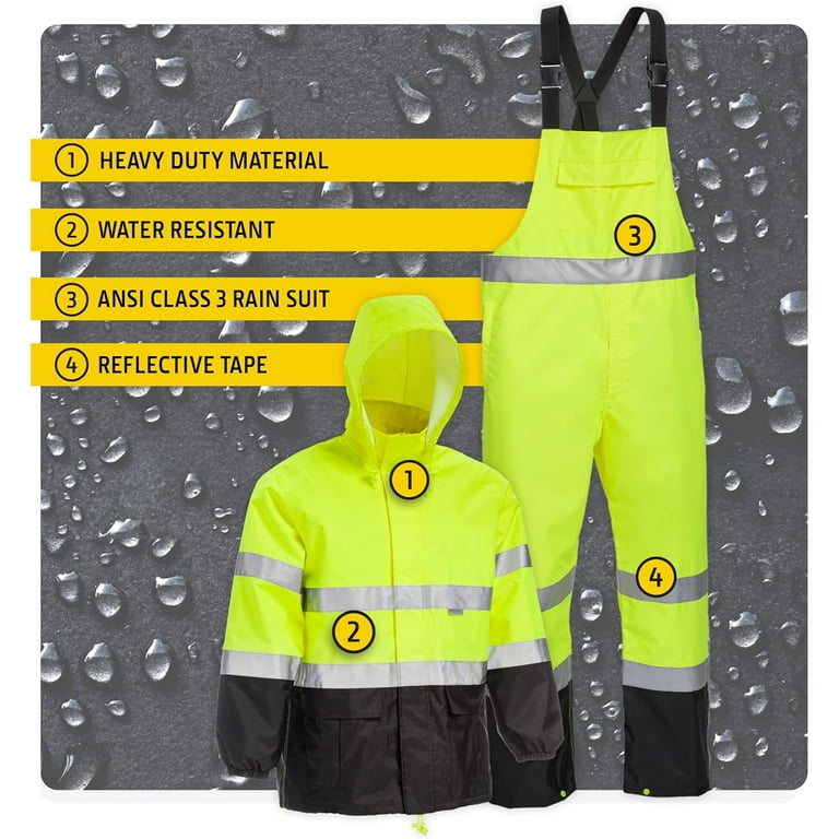 West Chester John Deere JD44530 High Visibility ANSI Class III Rain Suit  Jacket and Bib with Color Block: Lime Green/Black, Large - Walmart.com