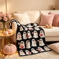 thumbnail image 4 of PYURTEP Halloween Blanket, Soft Cozy Flannel Throw Blanket with Ghost Flower Pumpkin Print, Decorative Blanket for Halloween Decoration, 59 x 39 inch, 4 of 6