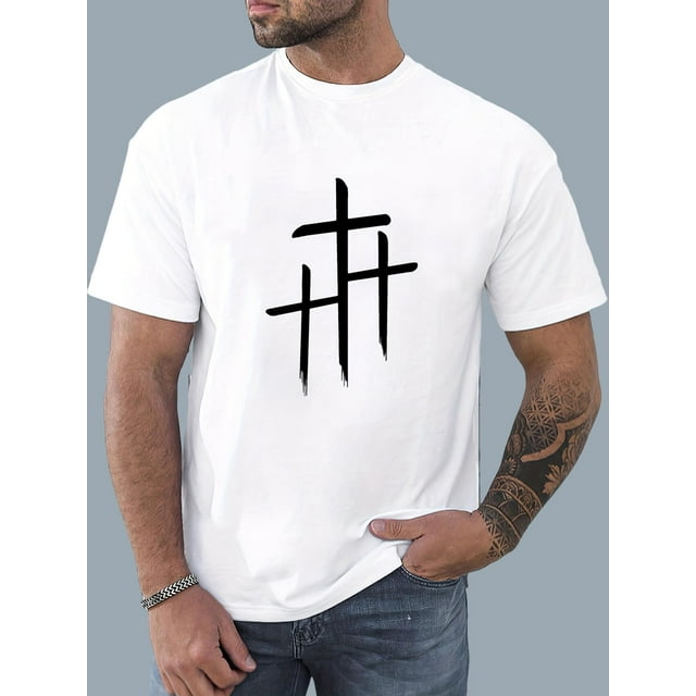 Camiseta con estampado gráfico de tres cruces para hombre, diseño gráfico novedoso, camisetas casuales y cómodas para el verano, ropa masculina para actividades diarias, para adultos, hombres, mujeres