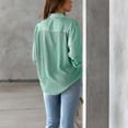 thumbnail image 3 of Camisa a rayas para mujer con botón, manga larga, cuello de solapa, blusa tipo cárdigan informal para otoño, verde S, 3 of 6