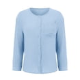 thumbnail image 5 of Idoravan Womens Sets 2 Piece Outfits Women's Summer Two Piece Neck Long Sleeve Button up Shirts with Pocket High Waist Drawstring Large Shorts Casual Set, 5 of 5