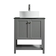 Modena 28? Vanity in Grey with Glass Countertop with White Vessel Sink without Mirror