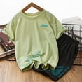 thumbnail image 2 of NIEWTR boys 2 Piece Set Short Sleeve Crewneck T-shirt & Matching Elastic Waist Shorts Summer Outfit for Boys(A01-Green,8-9 Years), 2 of 4