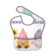 Bingfone Mess-Proof Baby Bib - Waterproof Bib For Baby Boy Or Girl With Food Catcher Pocket, Unisex-Watercolor Gnome Garden
