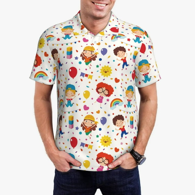 Fotbe Childrens Party Camiseta Polo de Golf para Hombre con Estampado – Camisa Deportiva Transpirable con Cuello Abotonado-Small