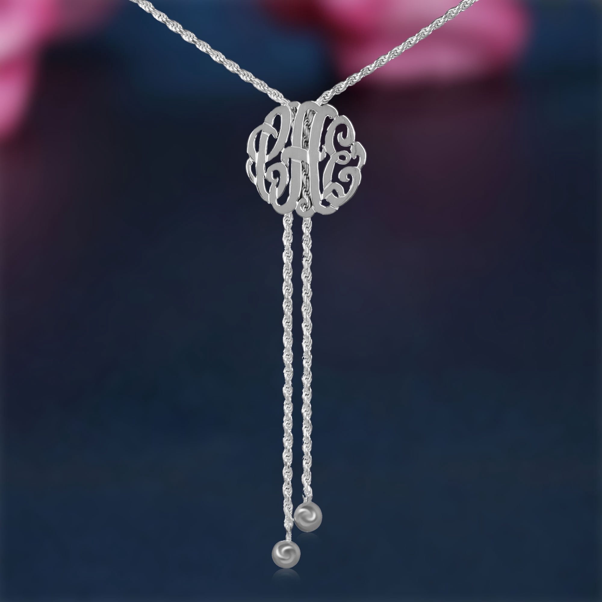 Personalized Monogram Lariat Necklace in Sterling Silver
