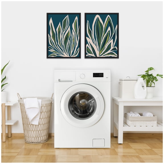 Kate and Laurel Blue Flora 1 and 2 Set of 2 18x24 Framed Canvas Wall Art Set by Alicia Bock, Sylvie Black, Modern, Abstract, Nature, Abstract, Flowers Art for Wall Decor, Living Room, Bedroom