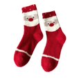 thumbnail image 2 of Women's Christmas Fuzzy Socks with Santa Face and Stars, Cozy Feather Yarn Crew Socks, Red Holiday Sleep Socks for Christmas Stocking Stuffers, Gag Gifts and Fun Holiday Gifts, 2 of 4