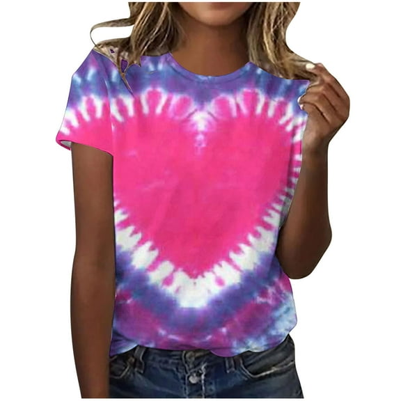 Ichuanyi Womens Casual Fashion Printed T-Shirt Round Neck Short Sleeve Blouse Comfortable Loose Fit Everyday Graphic Top, Purple, XXL