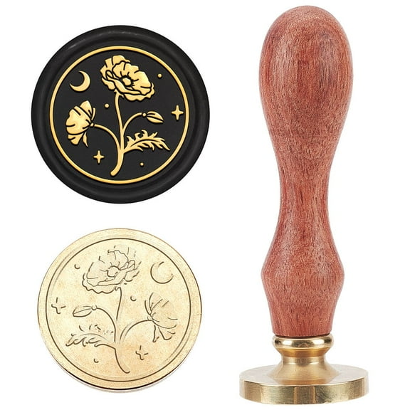 1pc Poppy Flower Wax Seal Stamp 25mm Poppies Plant Sealing Wax Stamp Moon Star Pattern Removable Brass Head