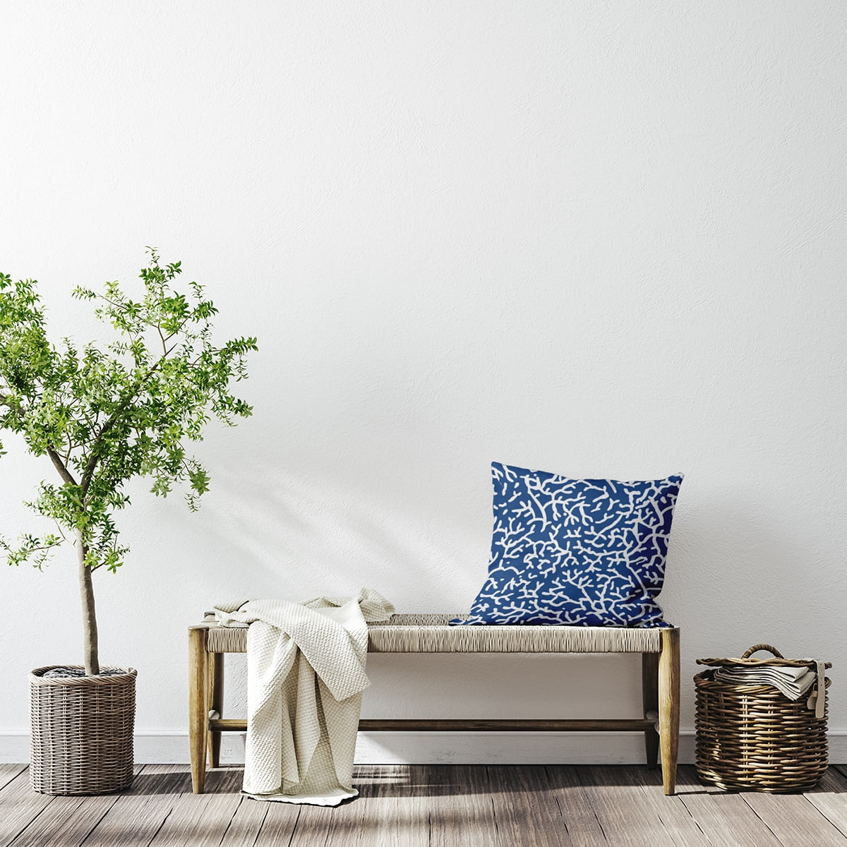 Simply Daisy 20-inch Square Seaweed Polyester Indoor Pillow, Nautical Navy Qty 1