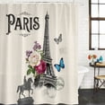 thumbnail image 2 of Paris Eiffel Tower Bathroom Shower Curtains with 12 Hooks Polyester Waterproof Shower Curtain for Stalls and Bathtubs Vintage Rose Floral Sculpture Butterfly Decorative Bathroom Curtain 72x96 Inches, 2 of 9