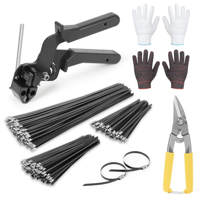 Juego de pistolas para atar cables BethTie de acero inoxidable con 300 bridas negras