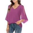 thumbnail image 3 of Feancey Womens Dressy Casual Chiffon Blouses 3/4 Sleeve V Neck Tops Ladies Business Work Shirts 2025 Trendy Summer Fall Clothes Purple XL, 3 of 9