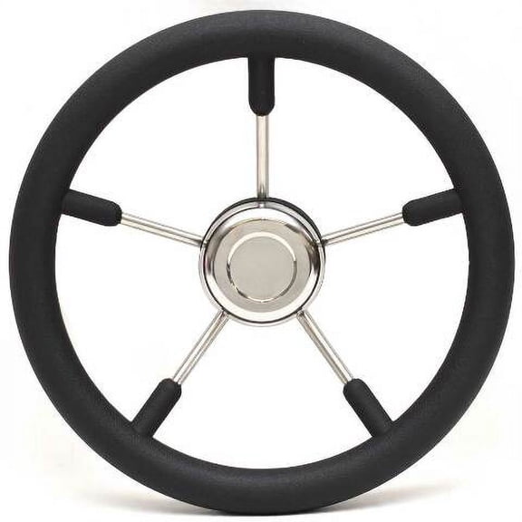 Boat Steering Wheel with Cap | 14 Inch Black Foam Stainless Steel