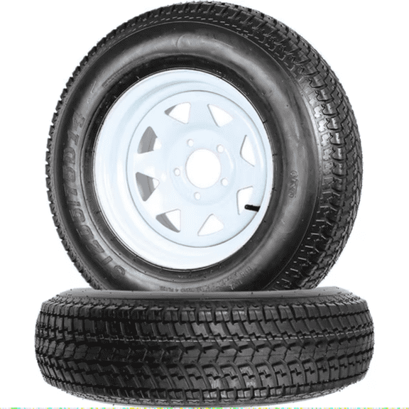 ST205/75D14 Trailer Tire On Rim, 14" White Spoke Wheel, 5 Lug On 4.5" Bolt Pattern, Load Range C 6 Ply, Tire and Wheel Assembly for Boat, Utility & Camper Trailers