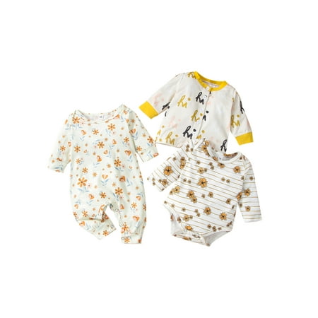 

Multitrust Baby 3 Pcs Set Buttoned Romper Round Neck Tops Long Pants Bodysuit