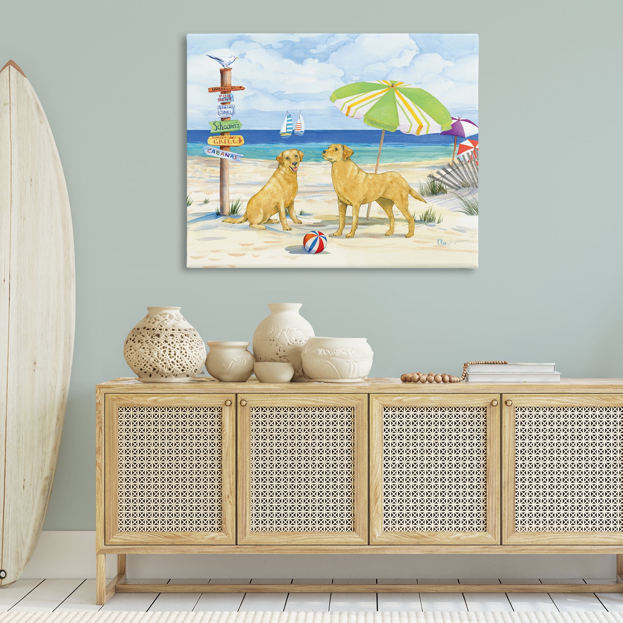 Stupell Industries Dog Beach Day Animals & Insects Painting Gallery Wrapped Canvas Art Print Wall Art, 48 x 36
