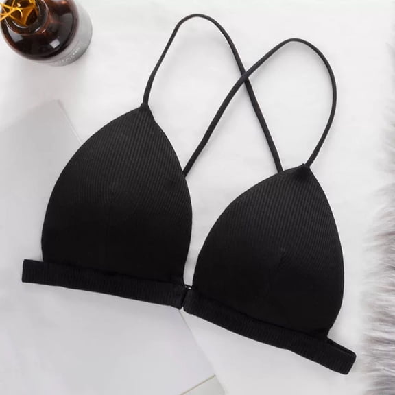 Women Simple Bra Thin Straps Wrapping Chest Front Buckle Wireless Bra Sports Cross Back Bra
