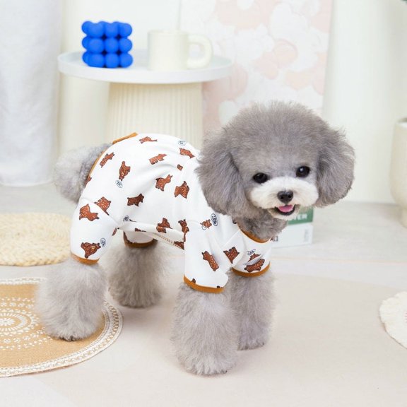2022 Cute Bear Warm Full Belly Four Legs Cotton-padded Cloth Printed Dog Autumn And Winter New Clothes White M